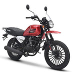 Red and black motorcycle on a white background